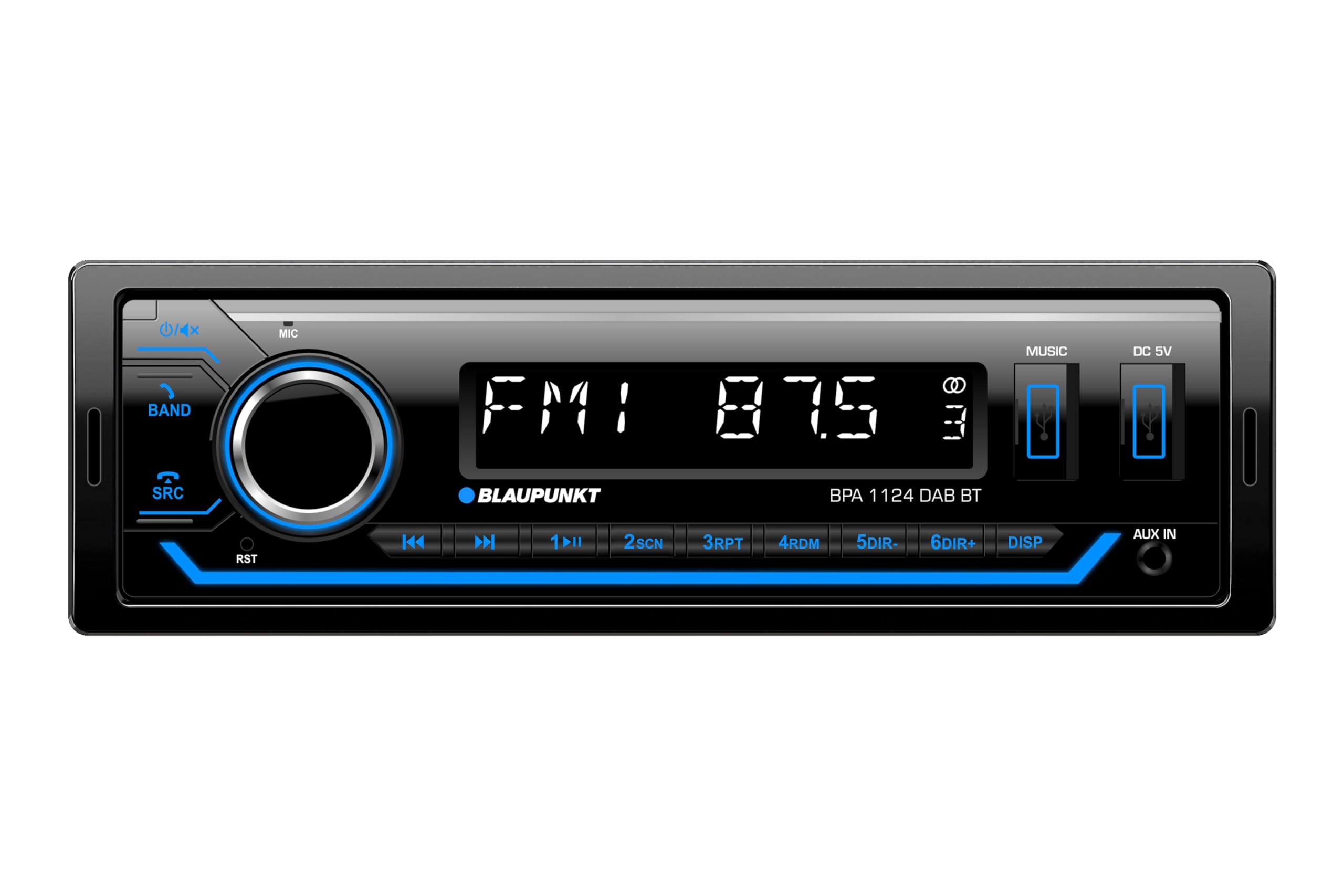 B278 Blaupunkt BPA 1124 DAB BT, radio samochodowe 1-DIN, DAB+, Bluetooth, zestaw głośnomówiący, 2 x USB, wejście AUX, Sub-Out, wielokolorowe, 200 W B278 Blaupunkt BPA 1124 DAB BT, radio samochodowe 1-DIN, DAB+, Bluetooth, zestaw głośnomówiący, 2 x USB, wejście AUX, Sub-Out, wielokolorowe, 200 W