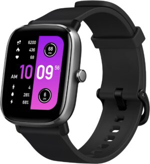 Amazfit Smartwatch GTS 2 Mini Fitness zegarek 1,55 cala wyświetlacz AMOLED, monitorowanie aktywności GPS, Alexa, 5 ATM, monitorowanie tętna, SpO2 dla kobiet i mężczyzn, Czarny PATA106