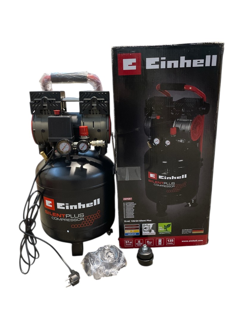 Einhell Sprężarka kompresor TE-AC 24 Silent (750 W, maks. 8 bar, zbiornik 24 l, moc ssania 135 l/min, prędkość obrotowa silnika 1450 minbezolejowy) - X265, MX12 Einhell Sprężarka kompresor TE-AC 24 Silent (750 W, maks. 8 bar, zbiornik 24 l, moc ssania 135 l/min, prędkość obrotowa silnika 1450 minbezolejowy) - X265, MX12