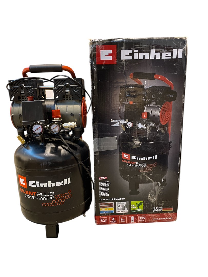 Einhell Sprężarka kompresor TE-AC 24 Silent (750 W, maks. 8 bar, zbiornik 24 l, moc ssania 135 l/min, prędkość obrotowa silnika 1450 minbezolejowy) - X275, MX12 Einhell Sprężarka kompresor TE-AC 24 Silent (750 W, maks. 8 bar, zbiornik 24 l, moc ssania 135 l/min, prędkość obrotowa silnika 1450 minbezolejowy) - X275, MX12